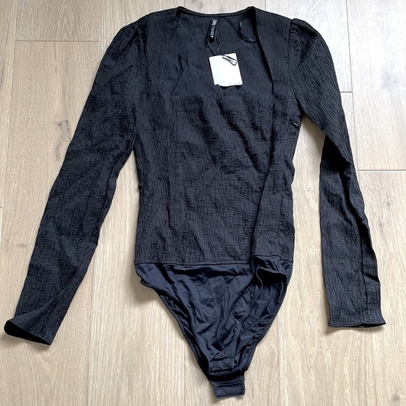Nwt Zara Black Textured Bodysuit - S - Picture 6 of 11